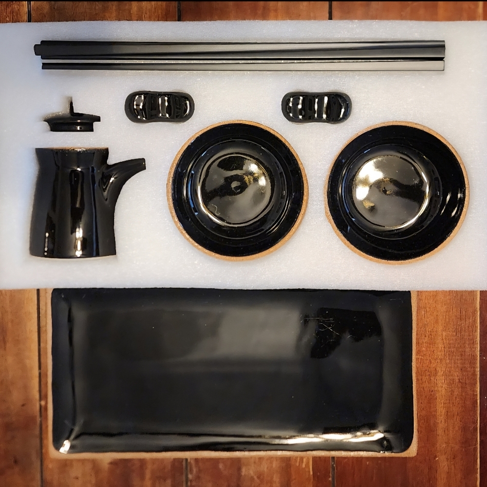 Elegant Black Ceramic Sushi Serving Set